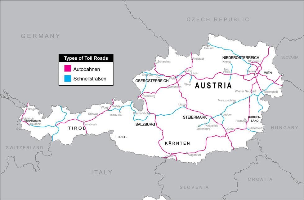 autopistes a àustria mapa