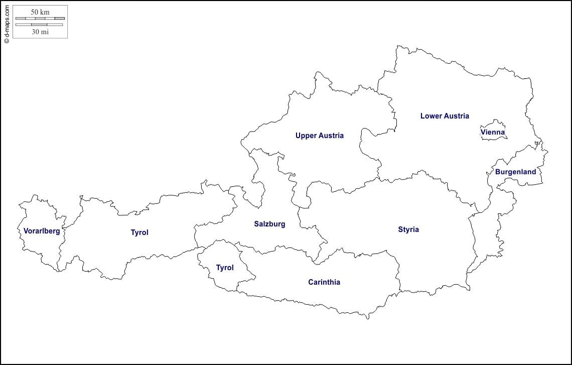 en blanc mapa d'àustria