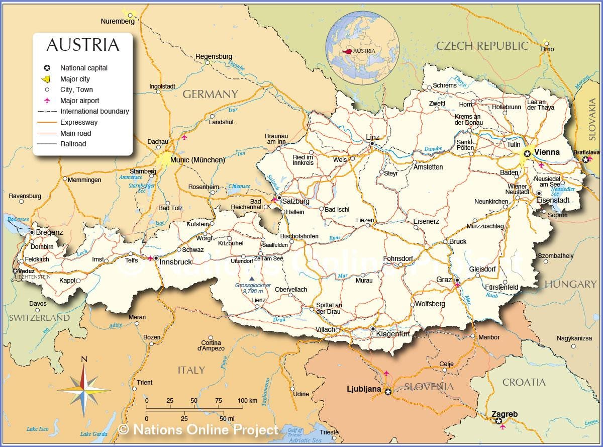 mapa d'àustria amb les ciutats i els pobles