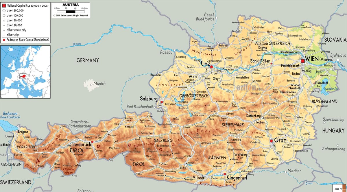 àustria mapa de les muntanyes