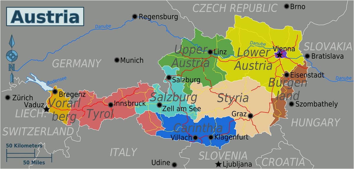 mapa de austríac estats