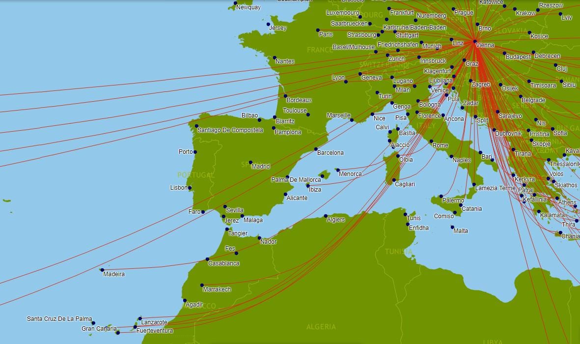 austrian airlines vol mapa