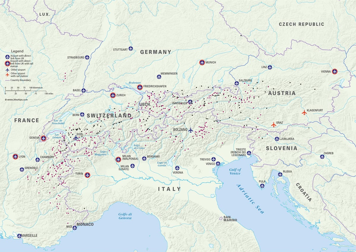mapa d'àustria estacions d'esquí aeroports