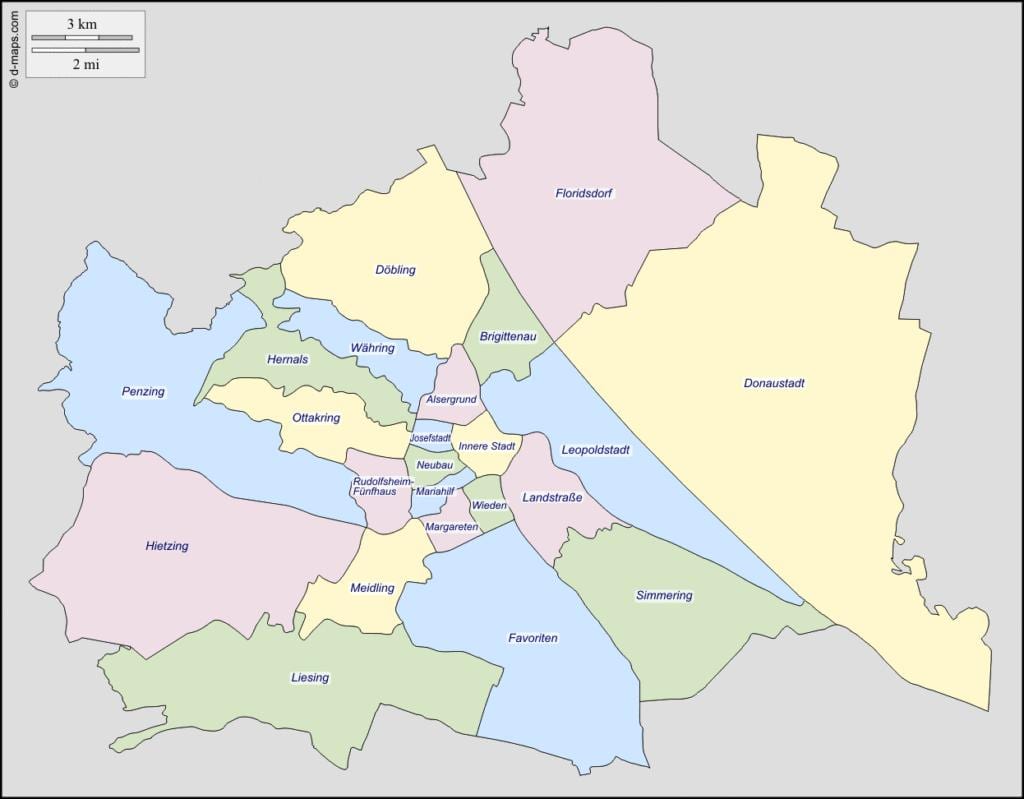 mapa de viena, àustria del districte