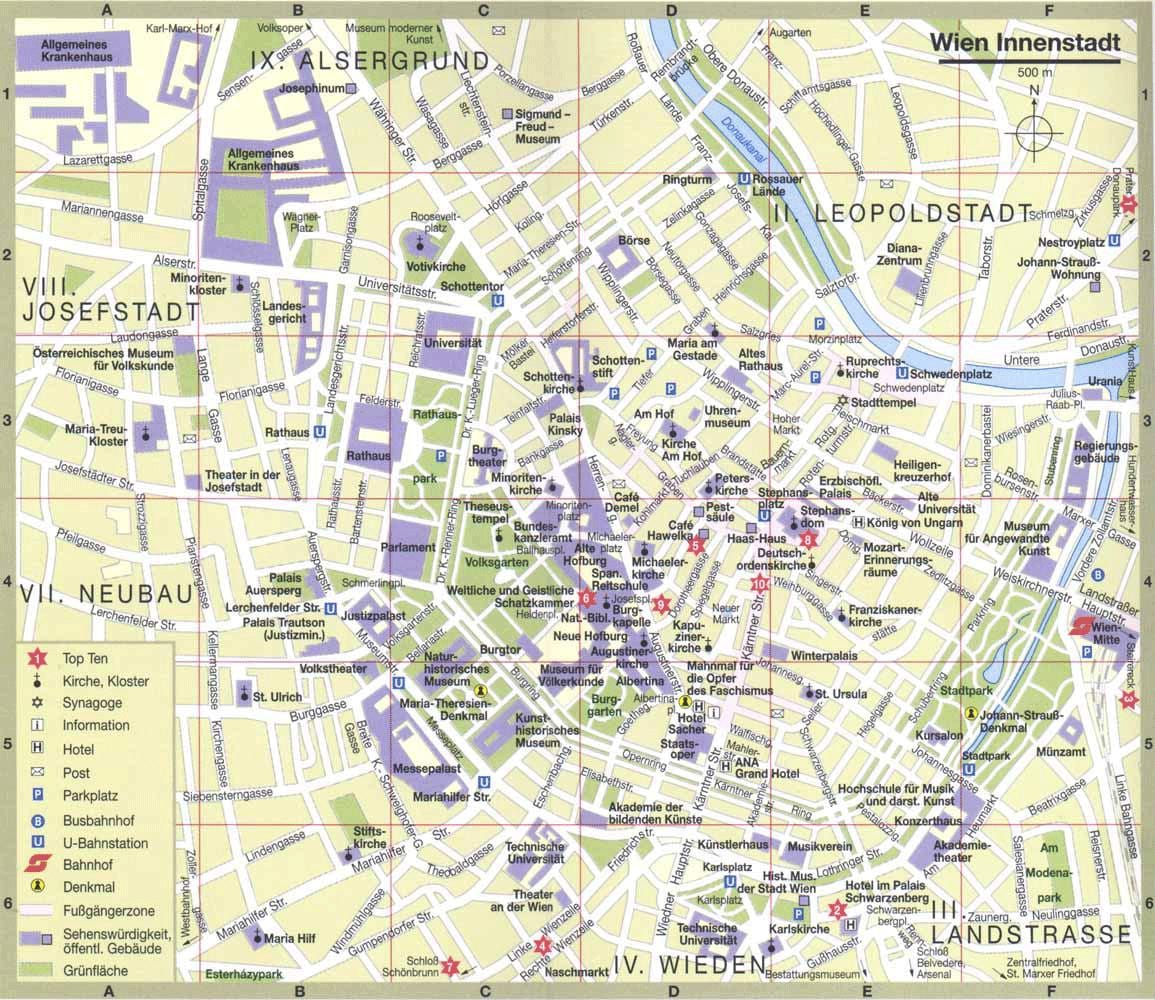 mapa de viena, àustria atraccions turístiques