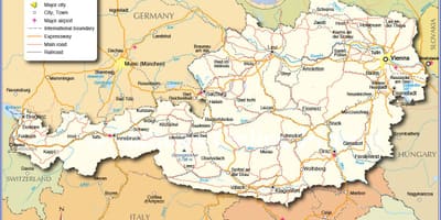 Mapa d'àustria amb les ciutats i els pobles